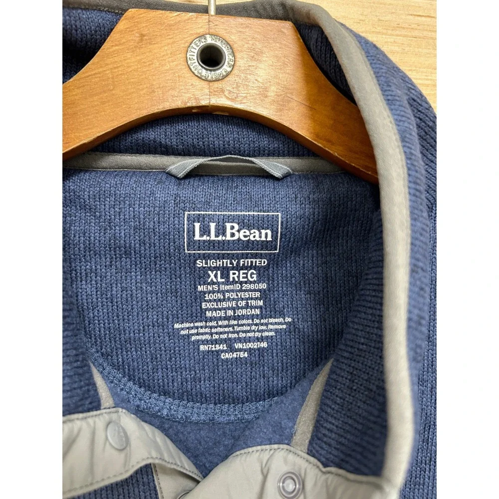 LL Bean Mens‎ XL Blue Sweater Fleece Pullover Snap Mock Neck